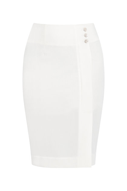 Grace Button Skirt/ Cream White- Chân váy bút chì cạp cao xẻ đùi gắn khuy trang trí màu trắng kem