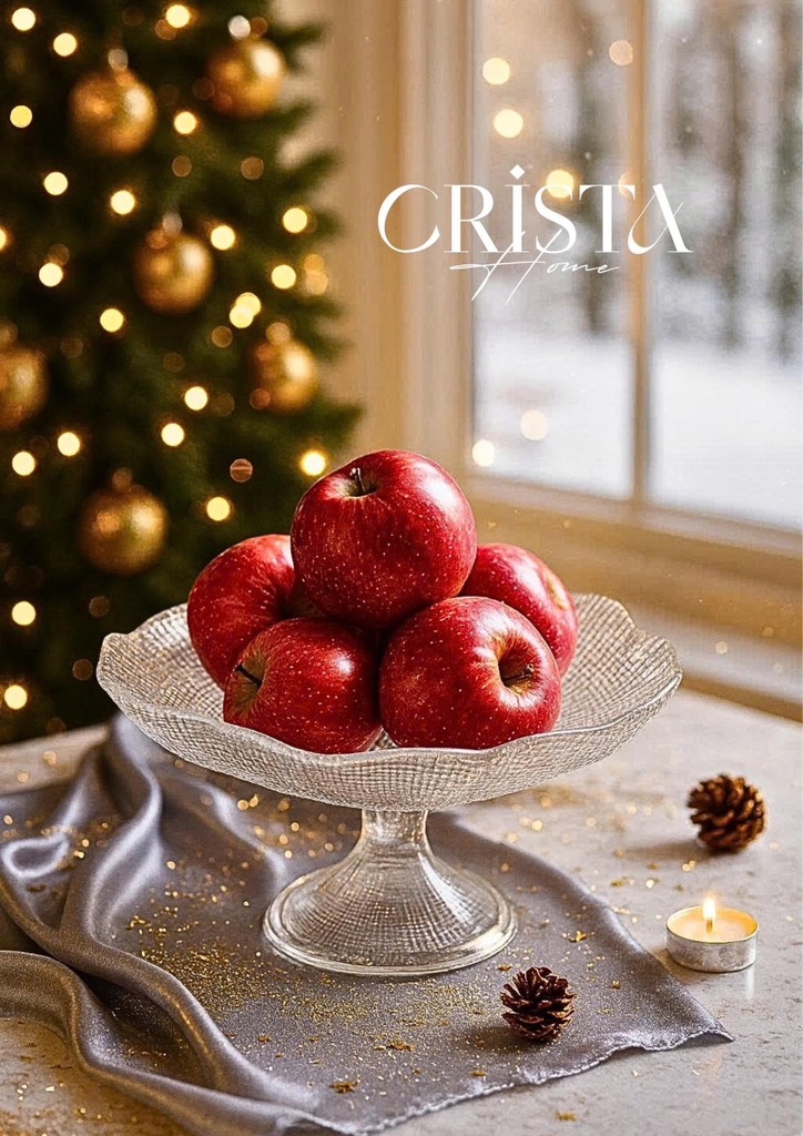 Chân bồng thuỷ tinh Crista Home vân lưới màu bạc 24cm (60206-SI)