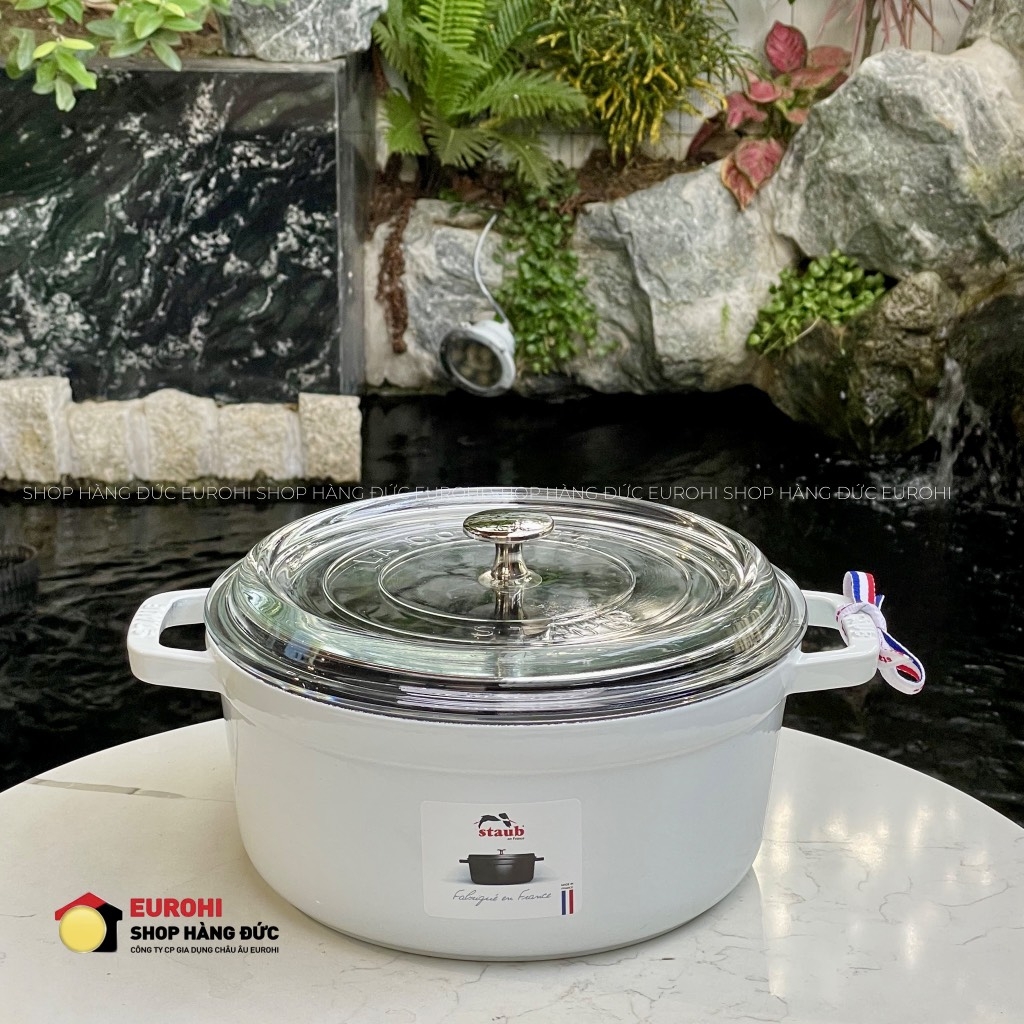 Nồi gang Staub vung kính 24cm 3.7L màu trắng (11412402)