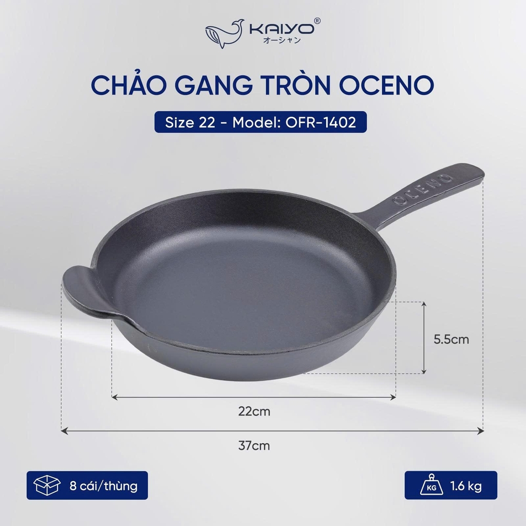 Chảo gang tròn Oceno 22cm cán dài (OFR-1402)