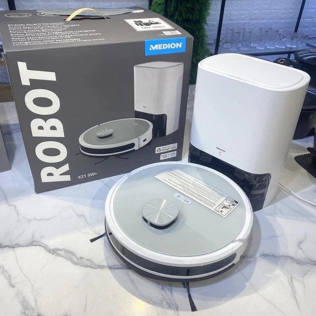 Robot hút bụi lau nhà Medion X21 SW tự động đổ rác
