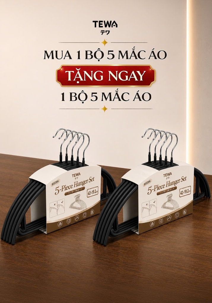 Set 10 mắc quần áo Tewa màu đen (80086-BL)
