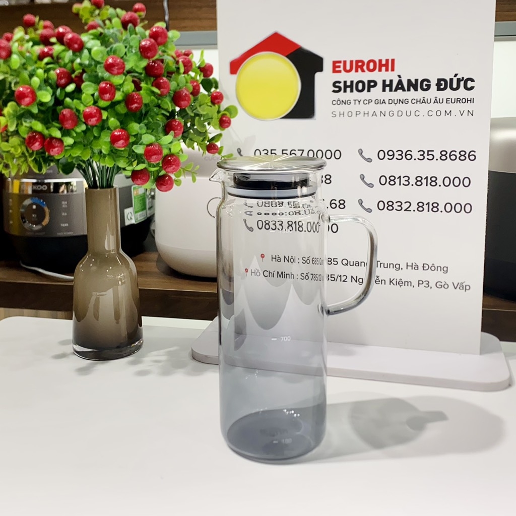 Bình nước thuỷ tinh Marin 1,4L màu ghi