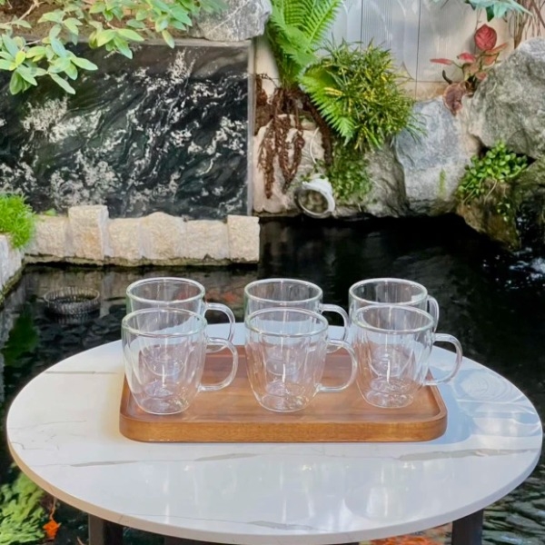 Set 6 cốc thuỷ tinh 2 lớp có tay cầm Kela 160ml (DMB0182)