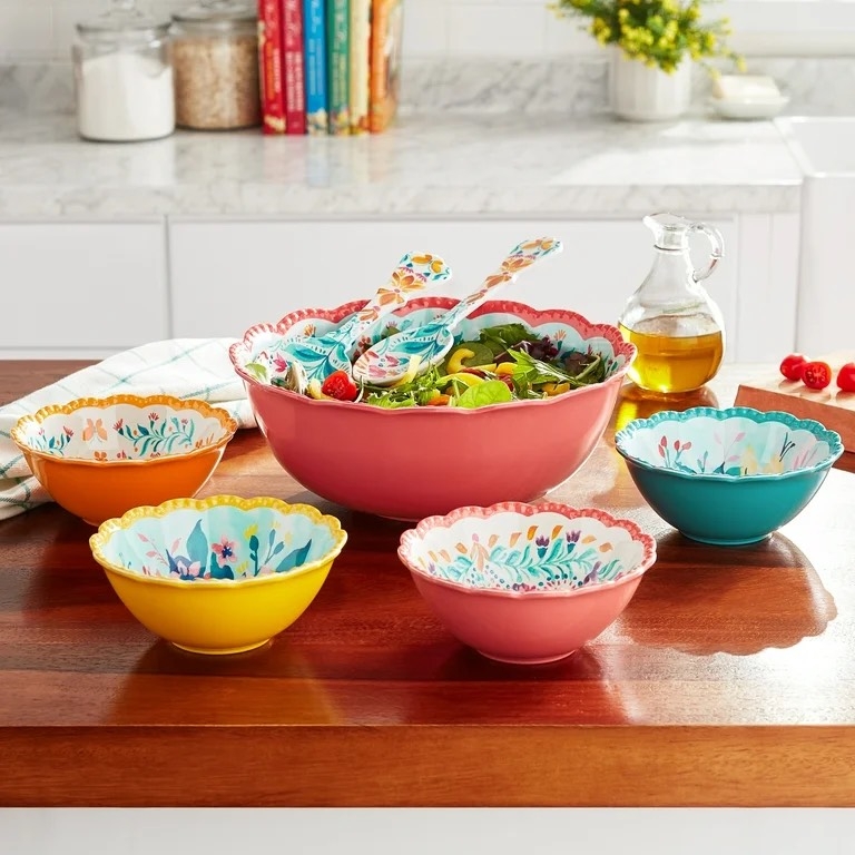 Set đồ ăn salad The Pioneer Woman Fresh Floral Melamine Bowl PW54100129049FK