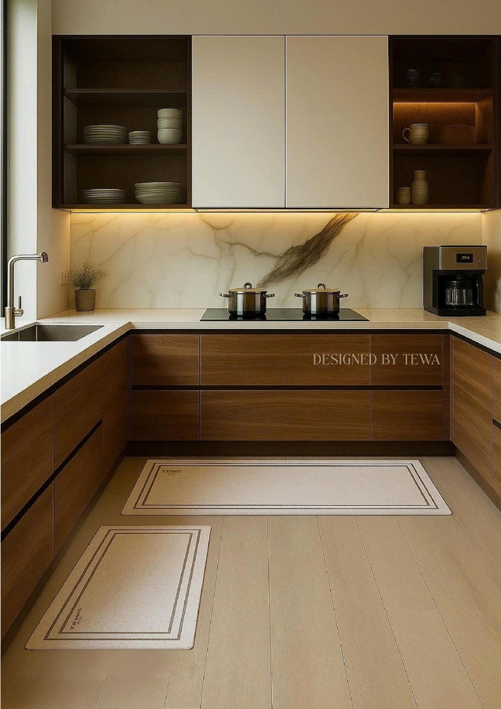 Set 2 thảm nano khô nhanh Tewa màu kem 80031-BE (thảm dài 120x40 cm và thảm ngắn 60x40 cm)