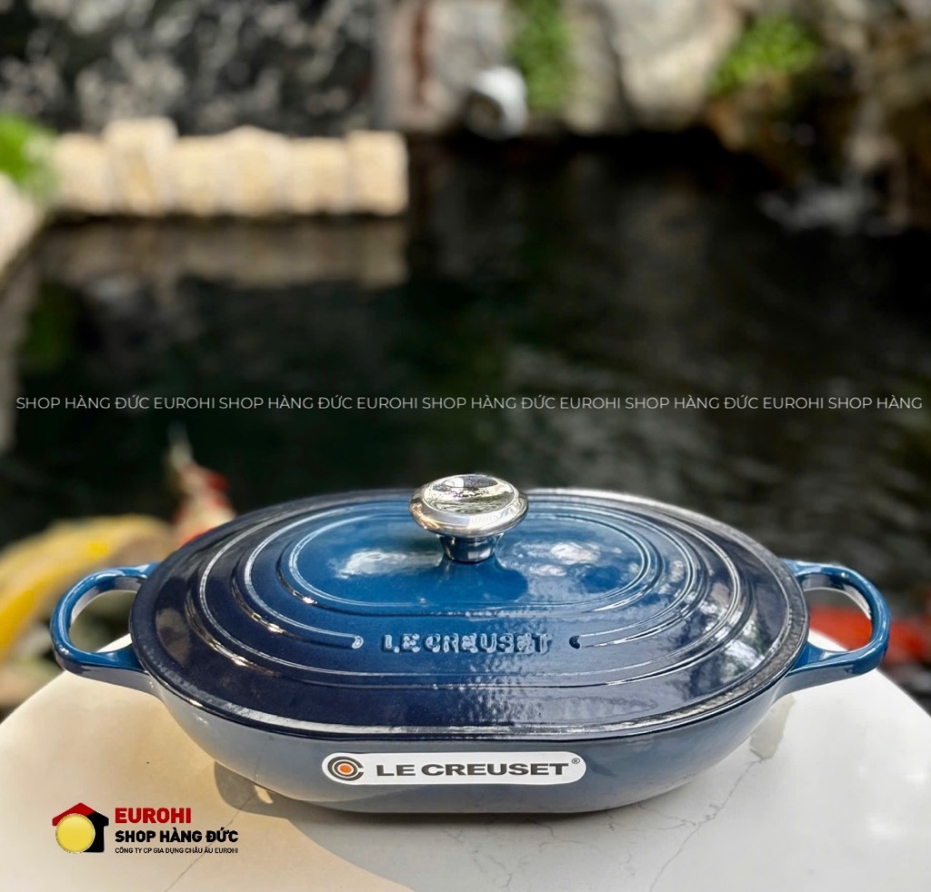 Chảo gang oval Le Creuset Oblong có nắp 31cm 3.4L màu xanh cổ vịt (21112 31 20 02430)