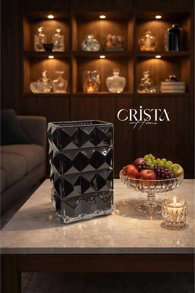 Lọ hoa thủy tinh vân kim cương 4 tầng Crista màu đen (60241-BL)