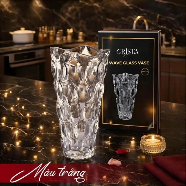 Lọ hoa thuỷ tinh Crista Home 28x16cm màu trắng 60230-W