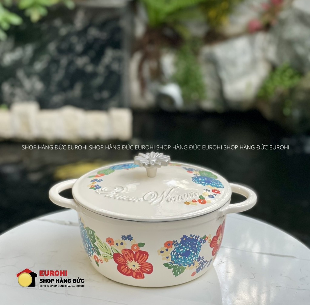 Nồi gang The Pioneer Woman 21cm hoa xanh