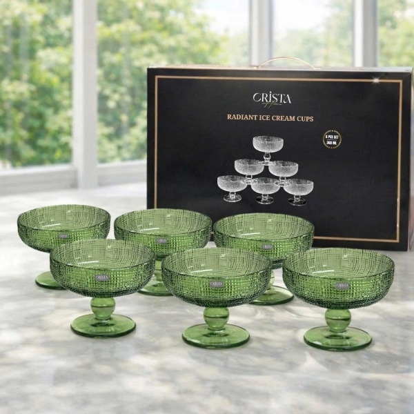 Bộ 6 ly đựng kem Crista 300ml màu xanh lá (60234-G)