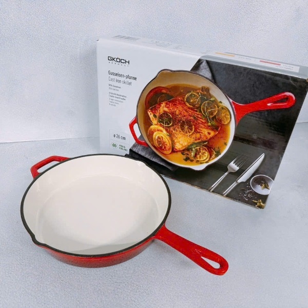 Chảo gang Gkoch cán dài 26cm FR26H màu đỏ