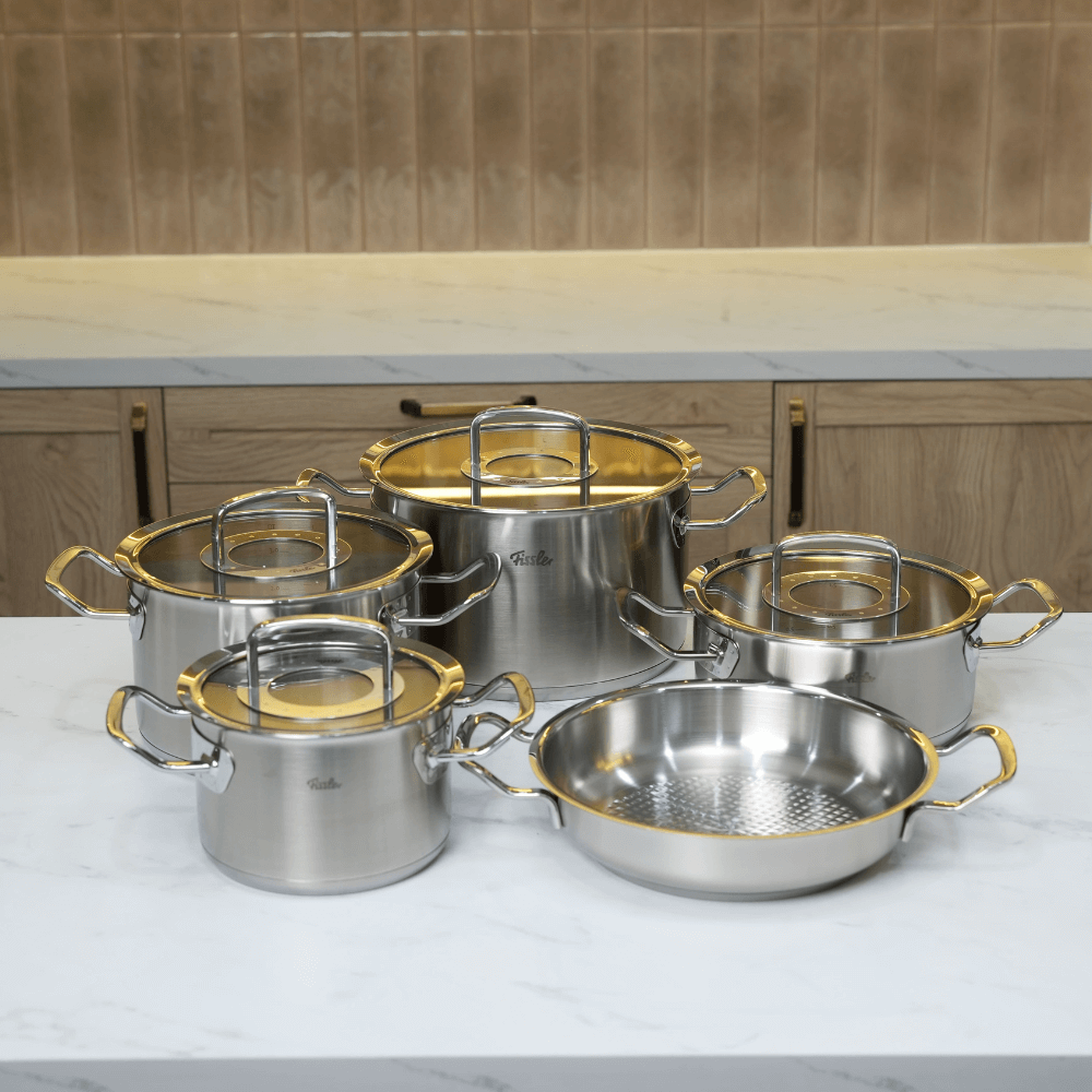 Bộ nồi Fissler Profi Original 5 món vung kính (chảo inox tổ ong 2 quai) -(084-389-05-000/0)