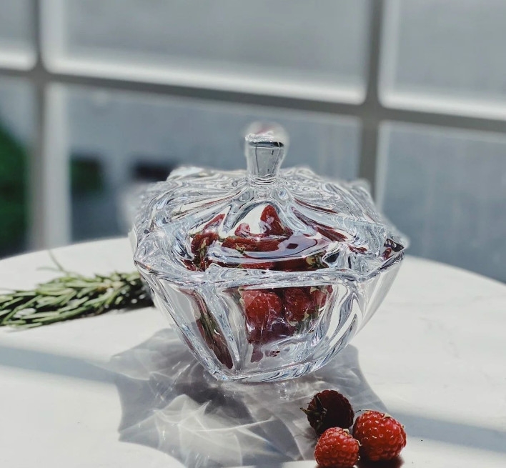 Thố mứt pha lê sóng Bohemia Neptune 13cm