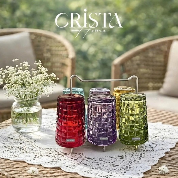 Bộ 6 cốc thuỷ tinh Crista Home hoạ tiết vân caro 350ml mix màu (60223-MIX)