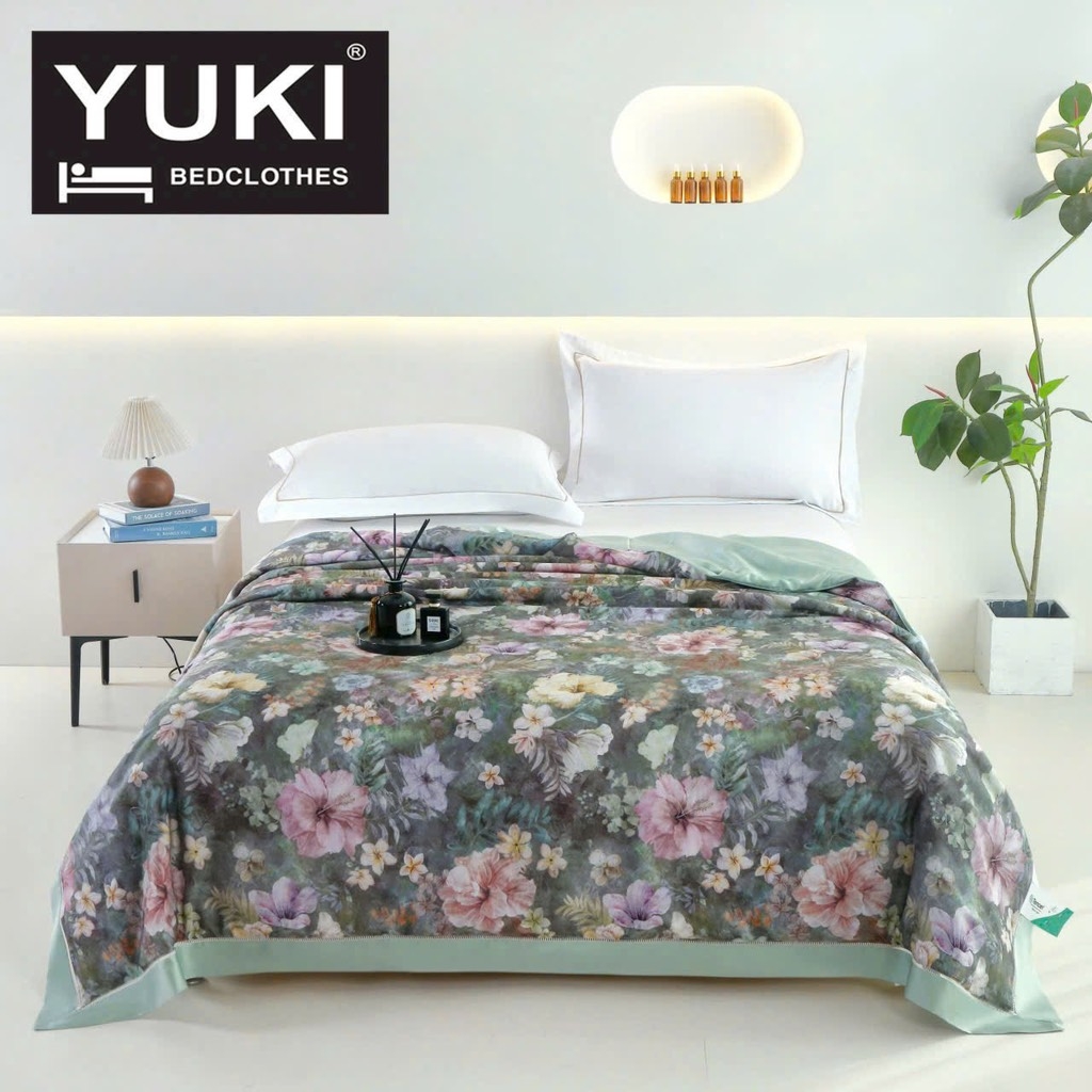 Chăn hoa tơ lụa YUKI Lenzing Tencel 2x2.3m (xanh đậm)