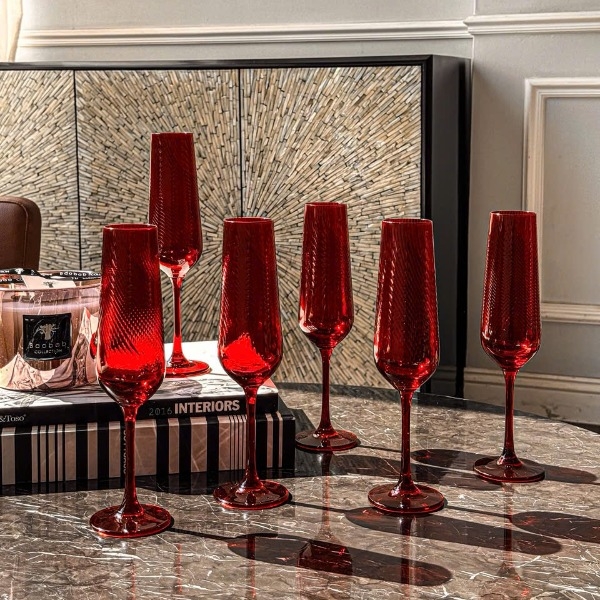 Bộ 6 ly pha lê Bohemia champagne Tyto 200ml màu đỏ (G/1SK12/72103/200/S6)