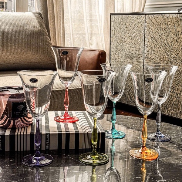 Bộ 6 ly vang pha lê Bohemia Fregata chân màu 250ml