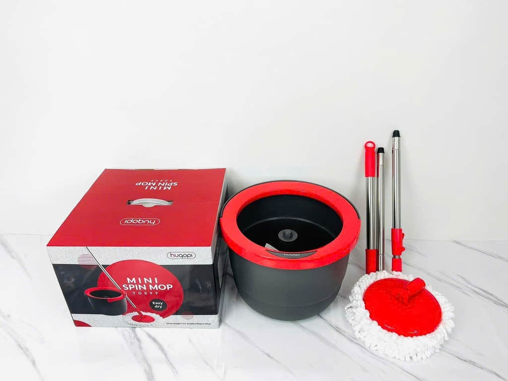 Bộ cây lau nhà Huqopi mini spin mop TG899 - màu đỏ