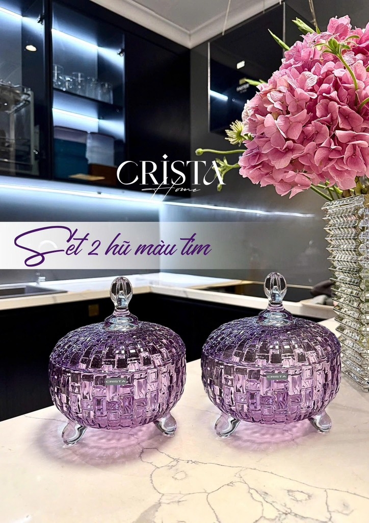 Set 2 hũ mứt Crista Home vân caro màu tím (60205-PU)