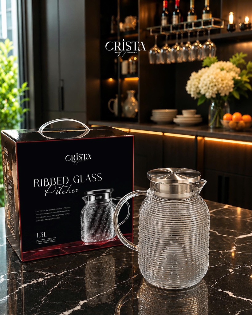 Bình thủy tinh họa tiết vân ngang 1.3L CRISTAHOME 60300-W màu trắng