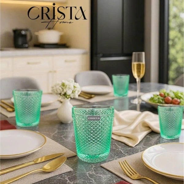 Bộ 4 cốc vân kim cương Crista 300ml màu xanh ngọc (60218-MG)