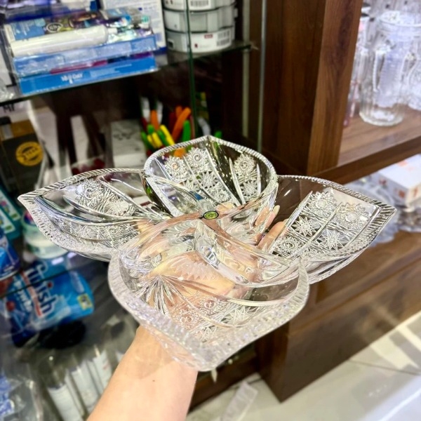 Khay pha lê mài Bohemia 4 ngăn 35cm