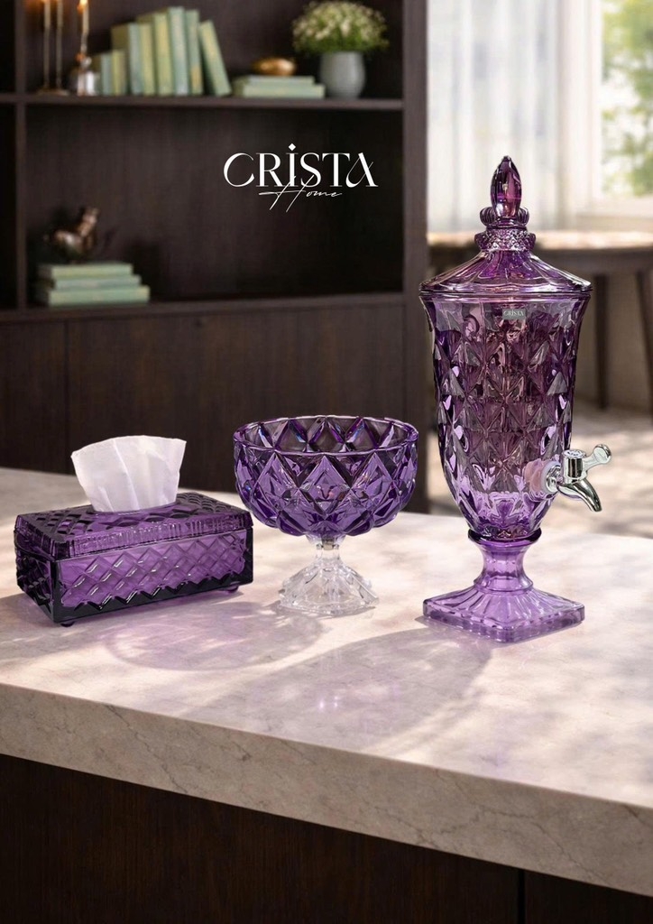 Hũ thủy tinh chân bồng vân kim cương 18cm Crista Home màu tím (60251-PU)