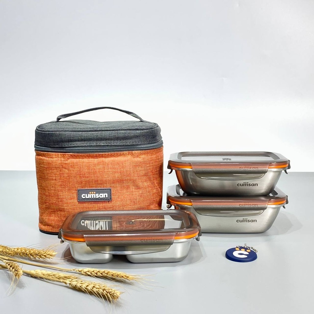 Set 3 hộp cơm inox Cuitisan Togo Floran chữ nhật 1530ml (EC4-204)