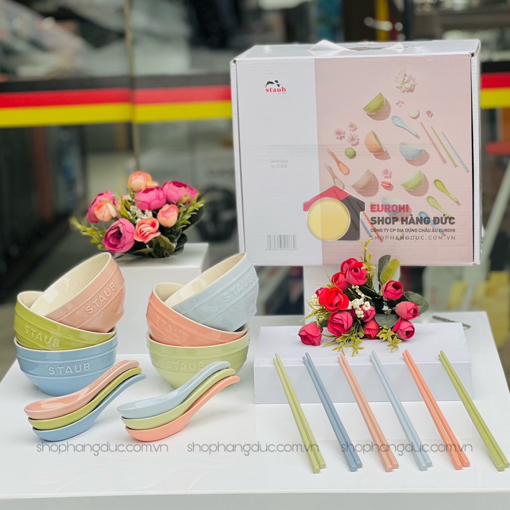 Bộ bát đũa thìa sứ Staub Macaron 18 món
