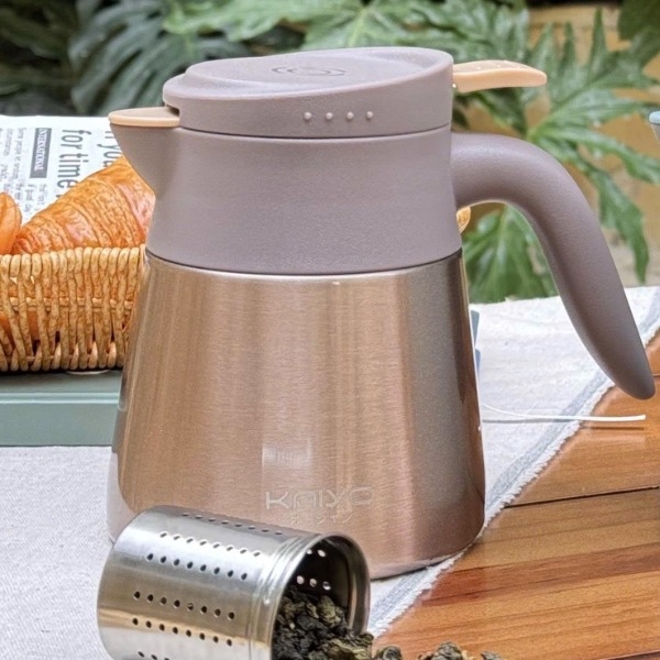 Bình giữ nhiệt Kaiyo 2 lớp inox có lõi lọc trà 500ml, màu vàng (KVS-6643)