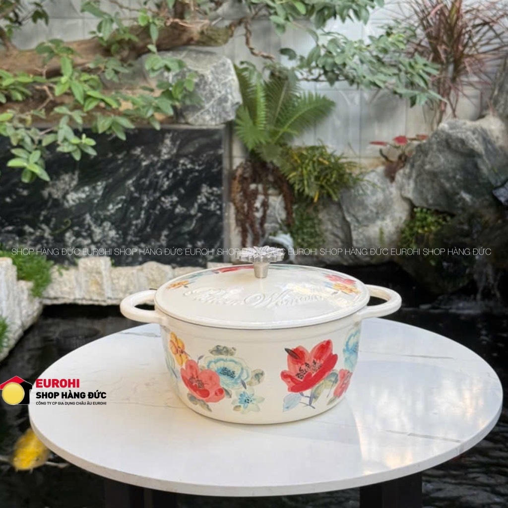 Nồi gang The Pioneer Woman 21cm Blush Pink hoa đỏ (124969.02)