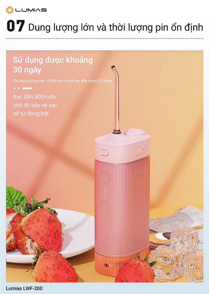 Máy tăm nước mini Lumias màu hồng LWF-200P