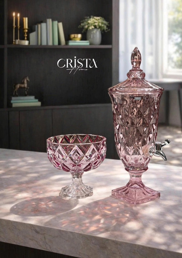 Hũ thủy tinh chân bồng vân kim cương 18cm Crista Home màu hồng (60251-P)