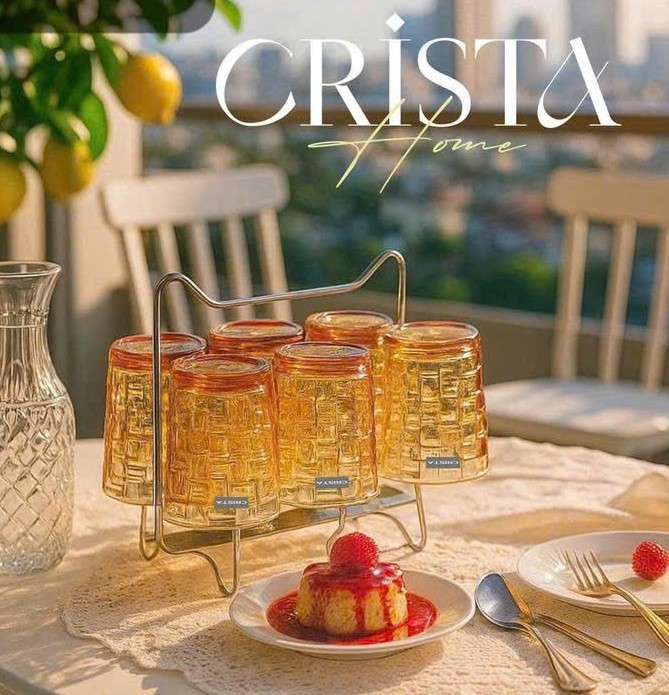 Bộ 6 cốc thủy tinh Crista Home họa tiết vân caro 280ml vàng (60201-Y)