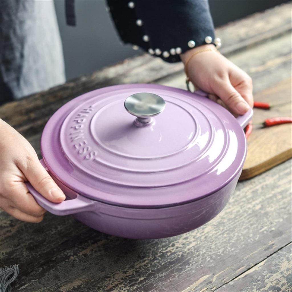 Nồi chảo gang Happiness 23cm màu tím (23-13 ngắn)