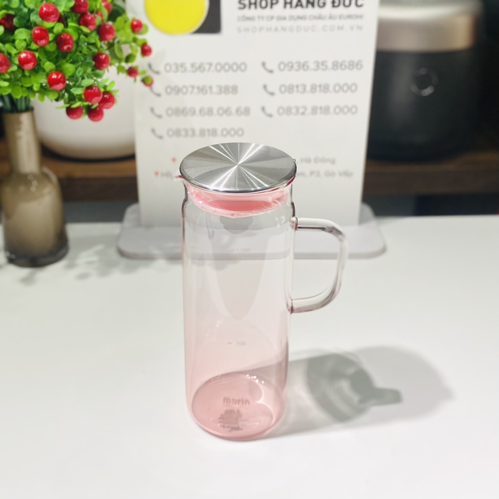Bình nước thuỷ tinh Marin 1,4L màu hồng
