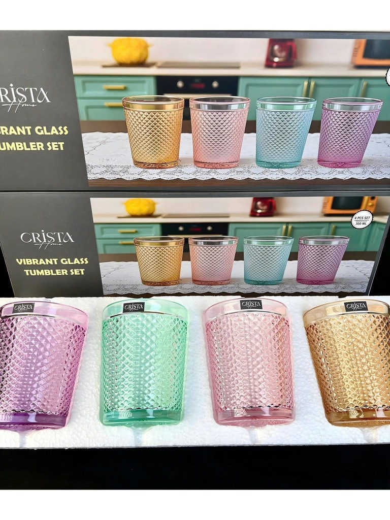 Bộ 4 cốc vân kim cương Crista 300ml mix màu (60218-MIX)