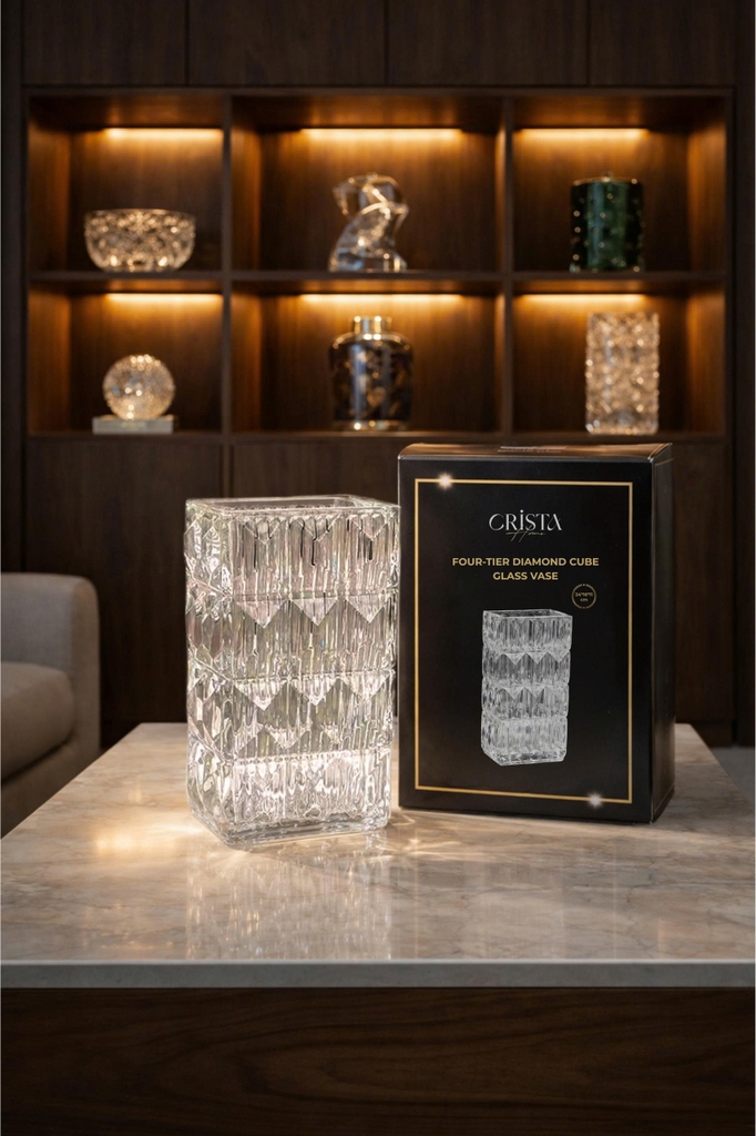 Lọ hoa thủy tinh vân kim cương 4 tầng Crista màu trắng (60241-W)