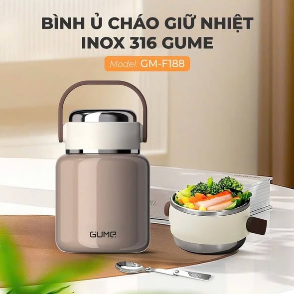Bình ủ cháo Gume 800ml màu nâu F188B