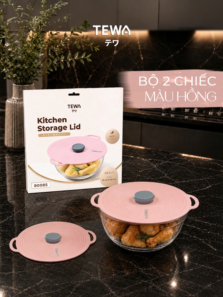 Bộ 2 nắp đậy Silicone Tewa dùng trong nhà bếp 15 và 20cm màu hồng (80085-P)