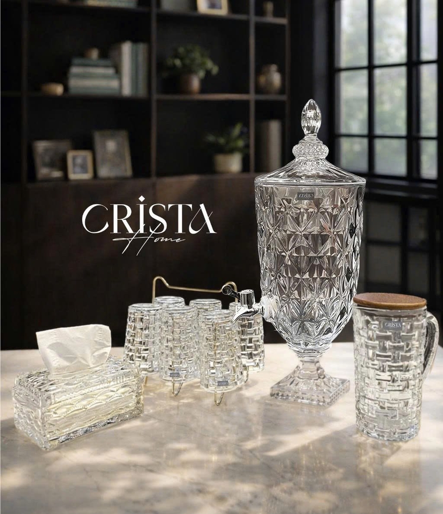 Bình nước thủy tinh Crista Home vân kim cương có vòi 3,3L màu trắng (60244-W)