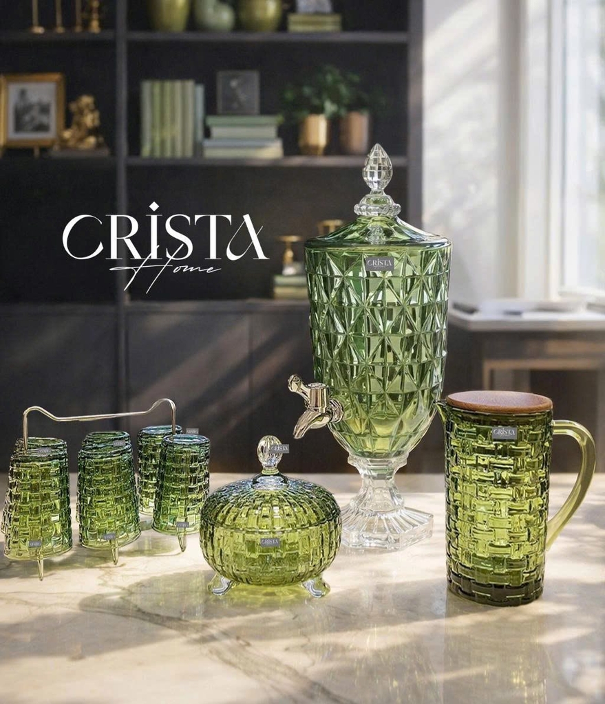Bình nước thủy tinh Crista Home vân kim cương có vòi 3,3L màu xanh lá (60244-G)