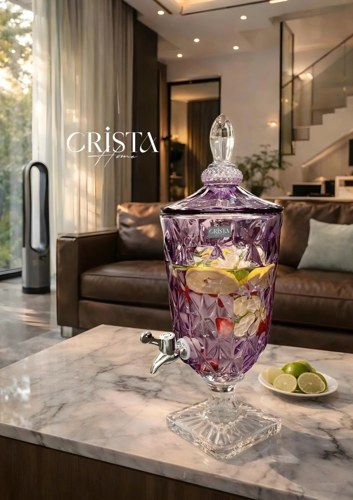 Bình nước thủy tinh Crista Home vân kim cương có vòi 3,3L màu tím (60244-PU)