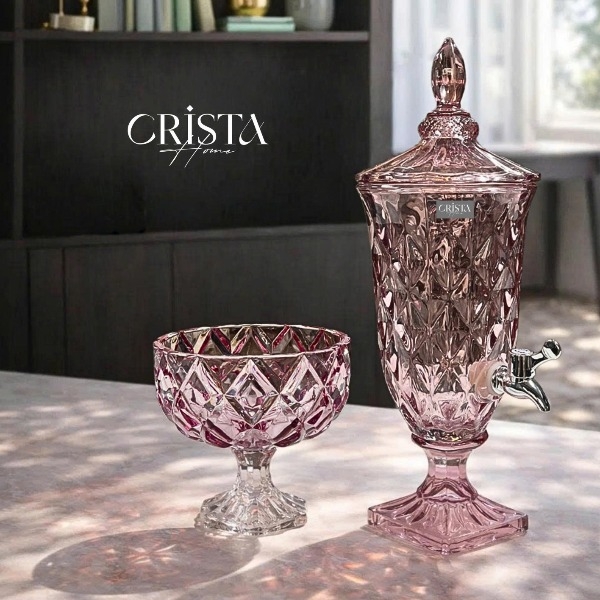 Bình nước thủy tinh Crista Home vân kim cương có vòi 2L màu hồng (60267-P)