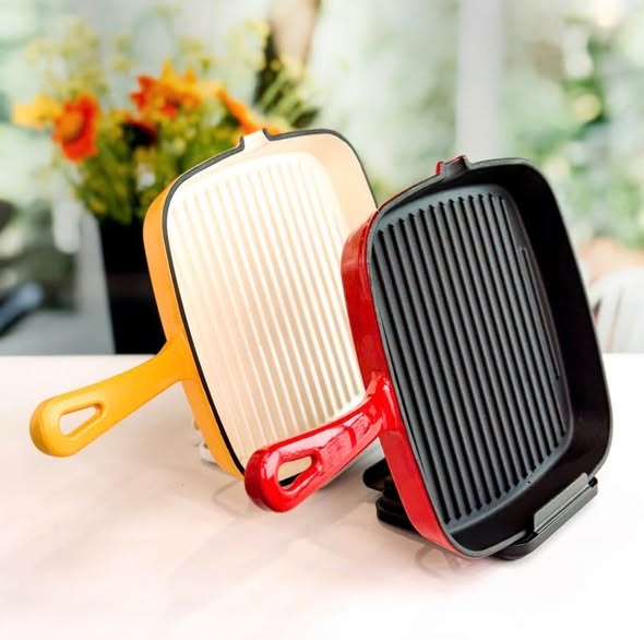 Chảo gang nướng Cuisinart vuông 22cm màu vàng 1 tay cầm (010203220005)