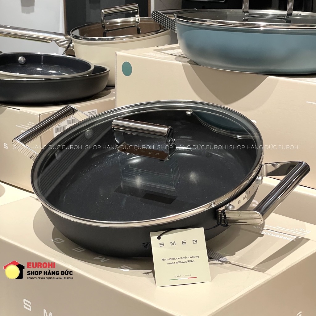 Nồi chảo SMEG DPF2812BLM 28cm màu đen (vung kính)