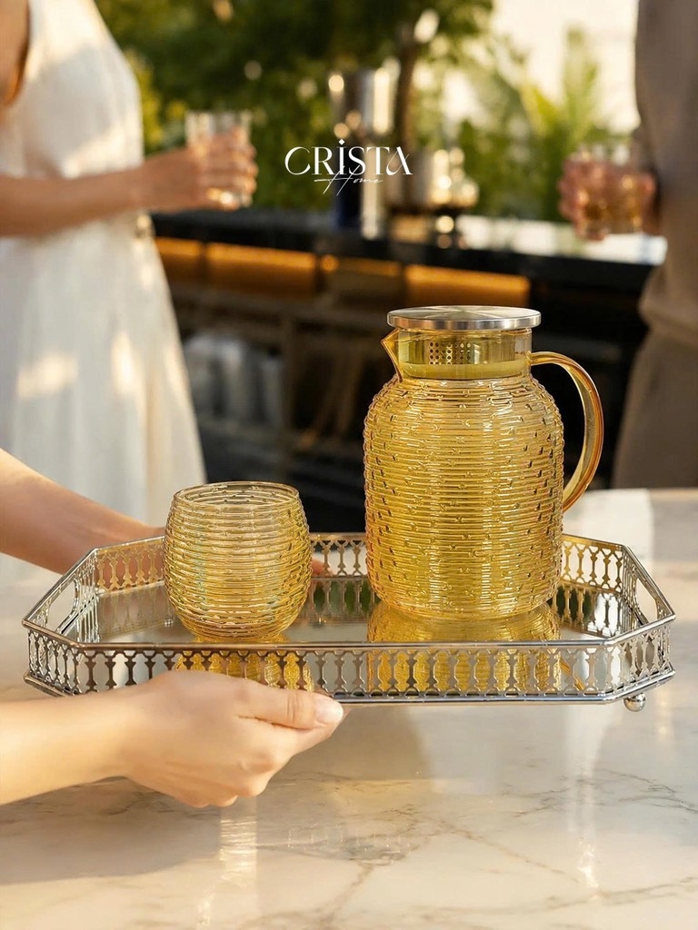 Bình thủy tinh họa tiết vân ngang 1.3L CRISTAHOME 60300-Y màu vàng