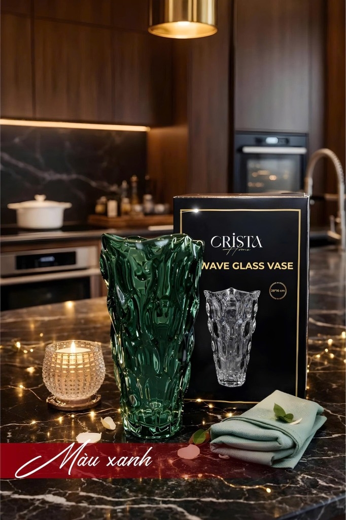 Lọ hoa thuỷ tinh Crista Home 28*16cm màu xanh lá 60230-G