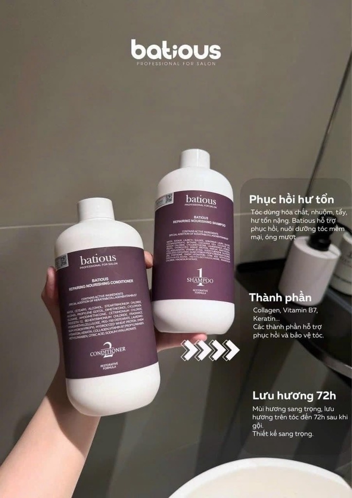 Cặp dầu gội xả Batious 500ml màu tím